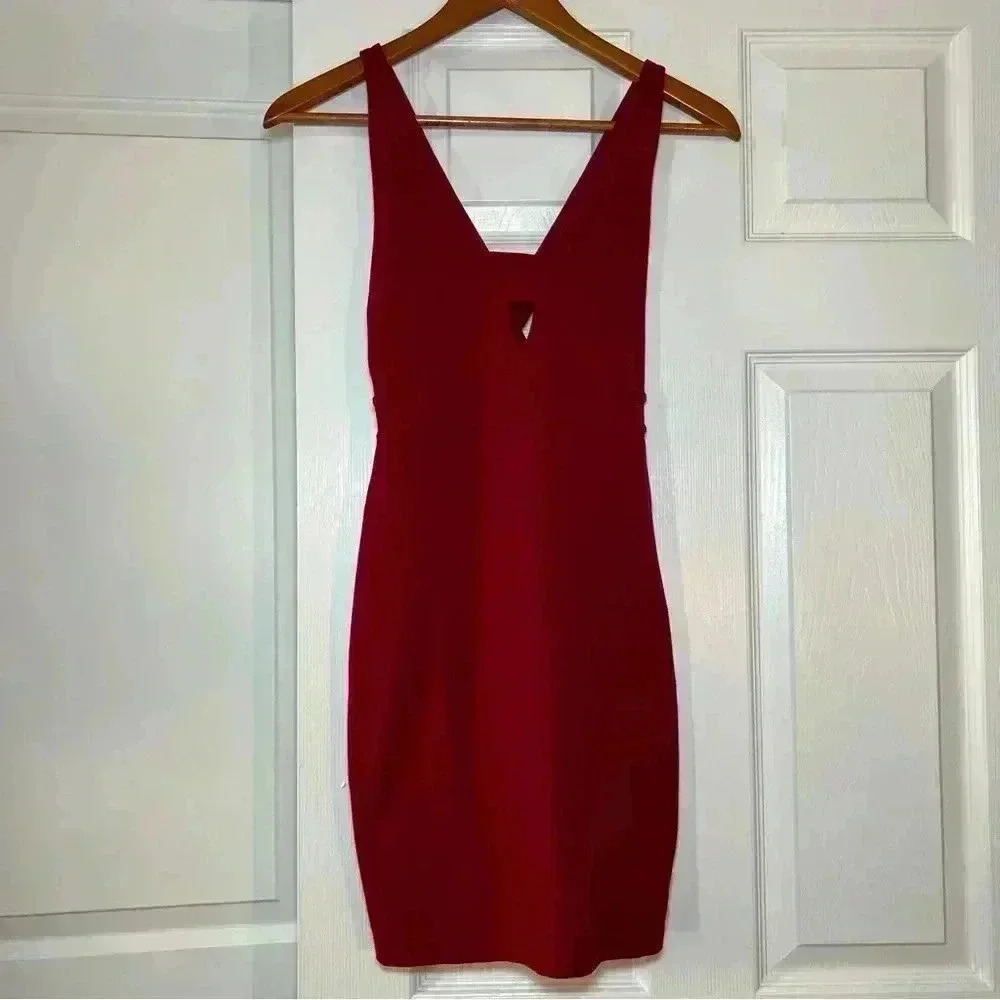 Susana Monaco Deep Red Bodycon Mini Sleeveless Dress